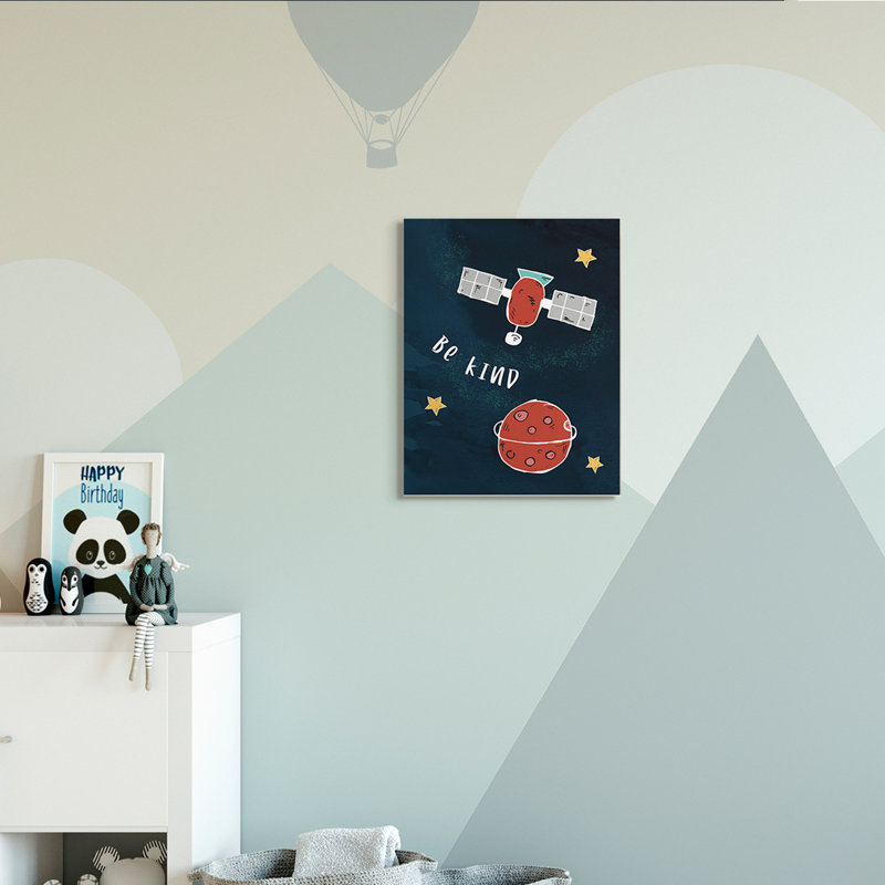 Be Be, phrase, planète rouge, satellite et étoiles, Toile tendue, H 30 po x l 24 po x P 1,5 po