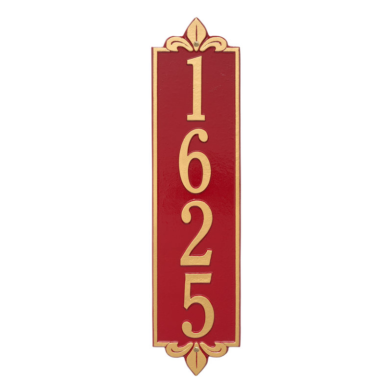 Plaque d'adresse murale personnalisée sur 4 lignes Lyon, Rouge / doré