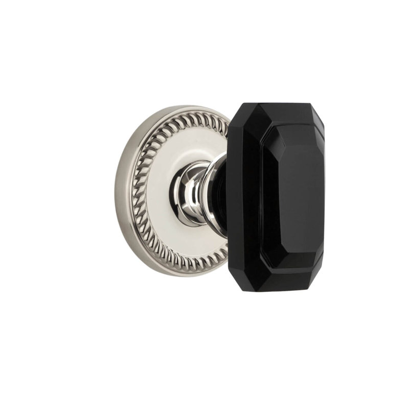 Rosette Grandeur avec poignée en cristal noir Baguette, 2.75", Nickel poli