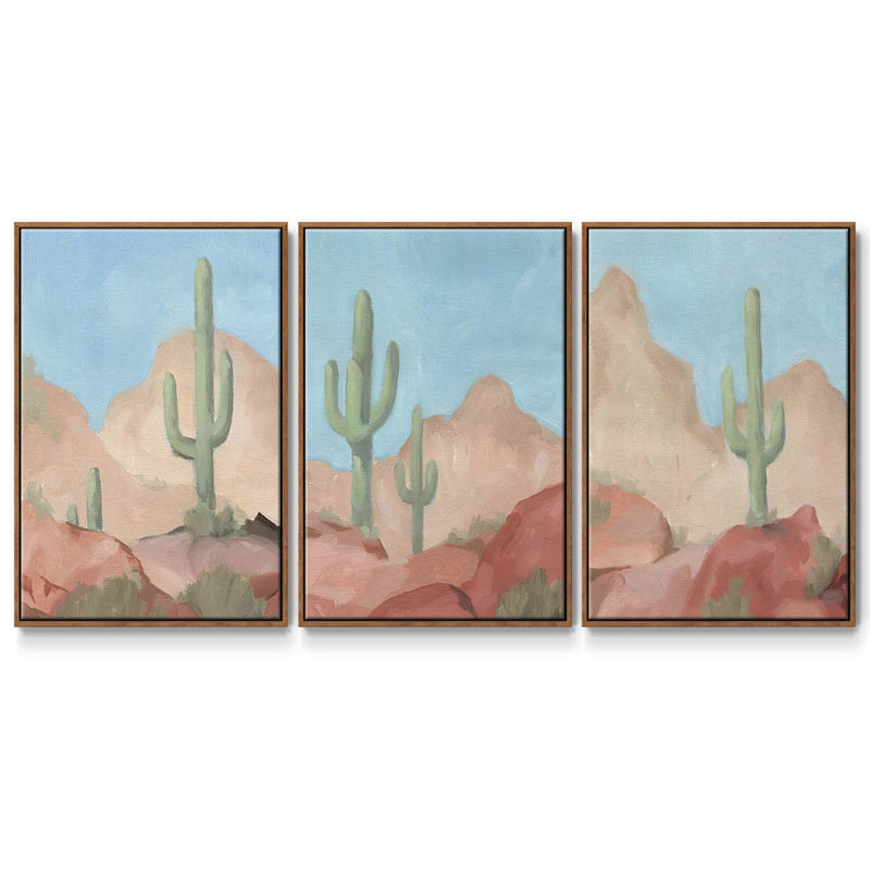 Sunny Saguaro I, ensemble de 3 toiles encadrées sur toile, Noyer, H 36 po x l 72 po