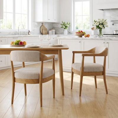 Ensemble de 2 chaises de salle à manger rembourrées avec accoudoirs à cadre en bois multifonctionnel