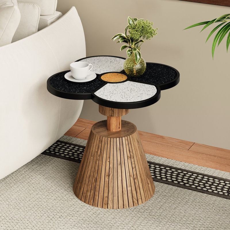 Four - Leaf Clover Table For Living Room, With Brown And Textures, Scratch Tabletop, Stable Wood Grain Base, Adaptable To Nordic Styles Contemporary