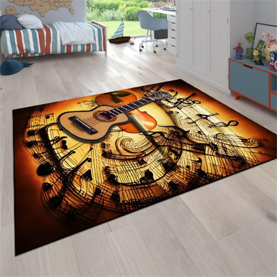 Guitar Rug, Electric Guitar Area Rug，Electric Guitar Music Indoor Rugs，Anti-Slip Noise Reduction Machine Washable Music Rug for Music Room Living Room Bedroom Office Home Decor, 6′ × 8.2′