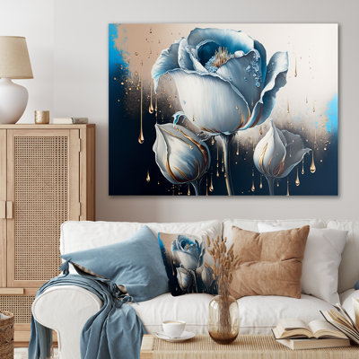 Décoration murale en métal bleu clair et blanc Cally Lillies II - Floral et botanique