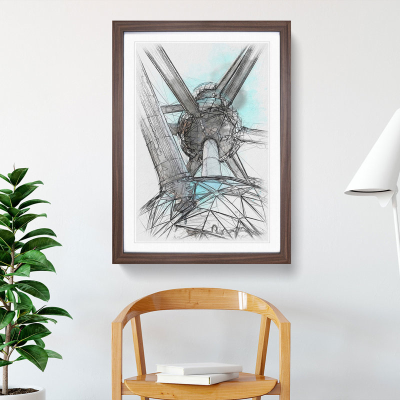 Atomium in Brussels Vol.2 Sketch - Picture Frame Graphic Art, 90cm H x 65cm W x 2cm D, Walnut