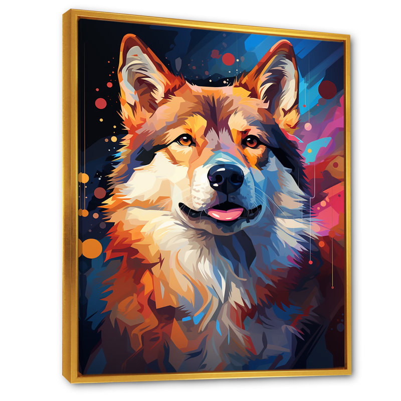 " Modern Shiba Inu Spirit I ", Gold Floater Framed, 40" H x 30" W x 1.5" D
