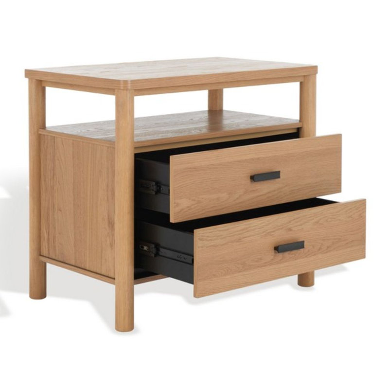 Table de chevet de 18 po de largeur avec 2 tiroirs et 1 tablette, table d'appoint en bois massif de style rétro pour n'importe quelle pièce et bureau
