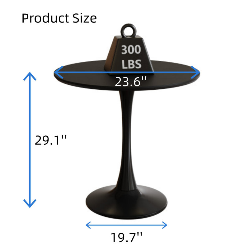 Modern Round Dining Table, Black, 29"H x 23.6"L x 23.6"W