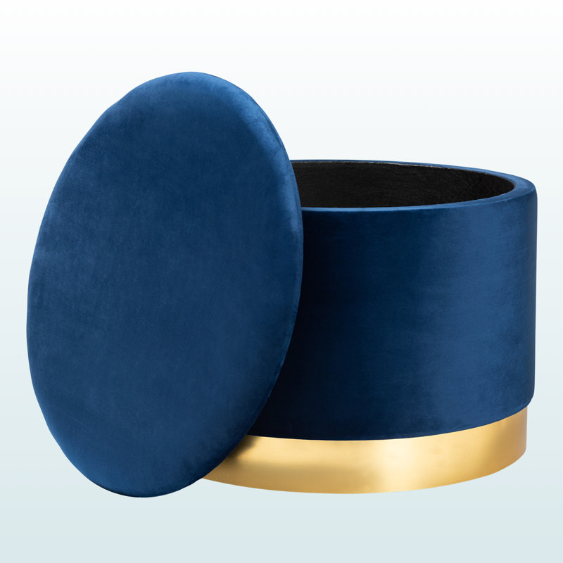 Repose-pieds de rangement rembourré bleu marine avec finition dorée Veer, H 17,49 po x l 23,37 po x P 23,37 po Veer