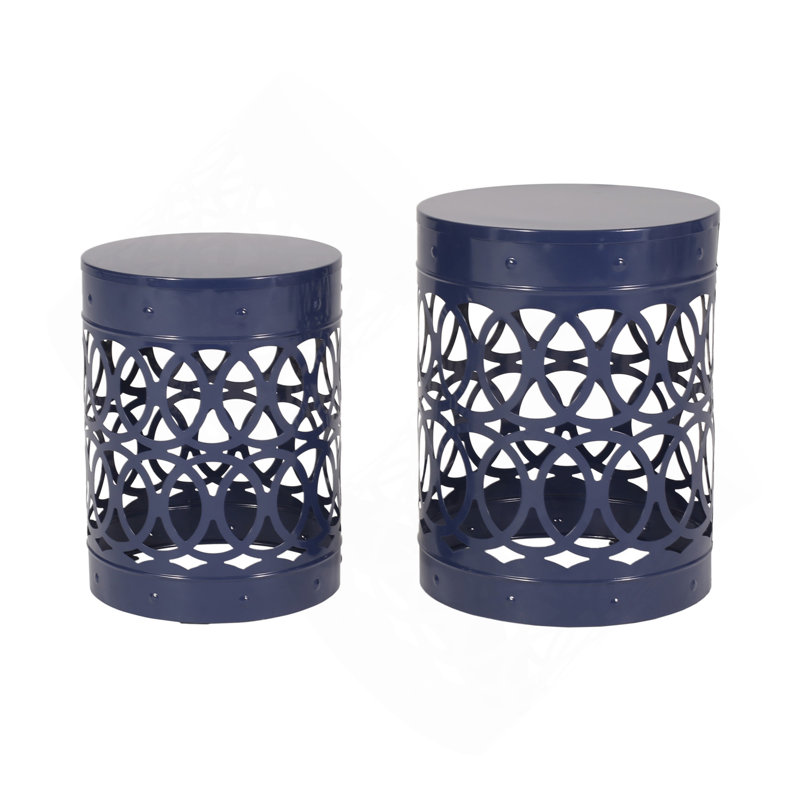 Round Iron Outdoor Side Table , 13.75 " W 13.75 " D, Navy Blue