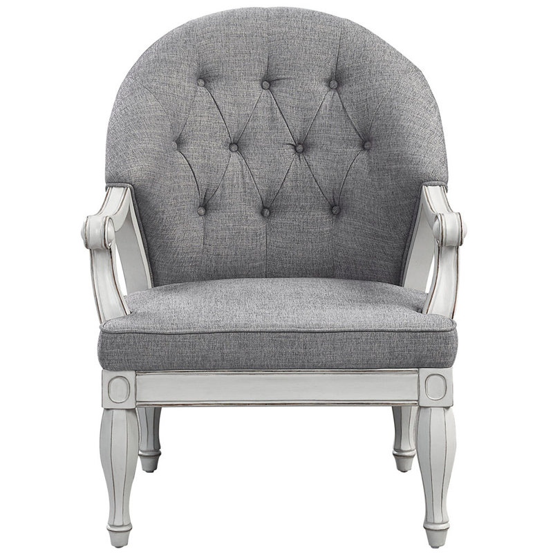 Chaise grise en tissu gris et blanc antique