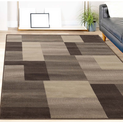 Tapis intérieur beige en polypropylène à blocs de couleur Benne avec envers en jute