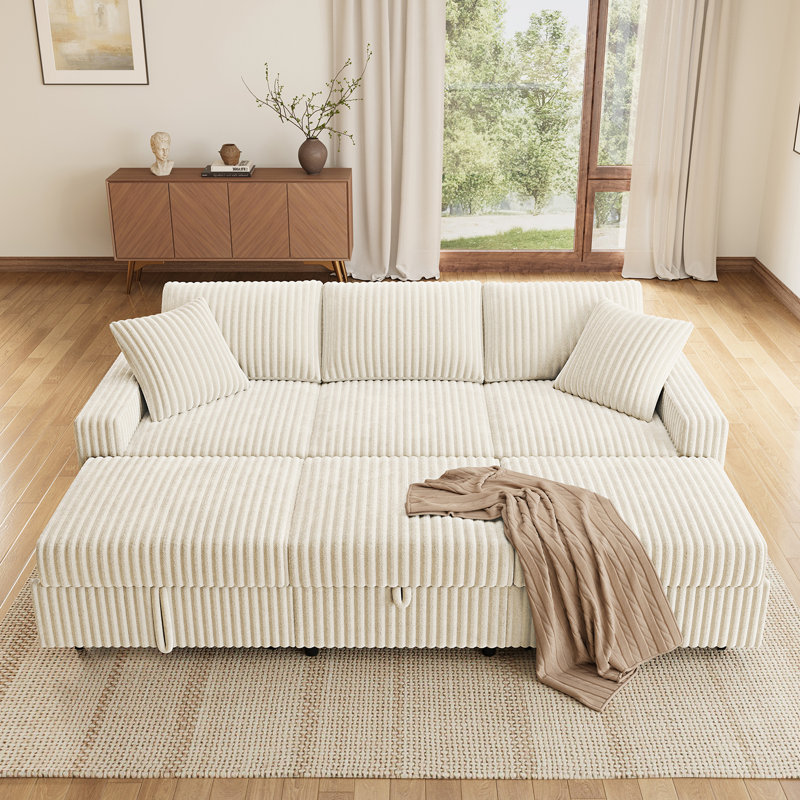 Canapé-lit modulaire Brunella Corduroy, Velours côtelé blanc