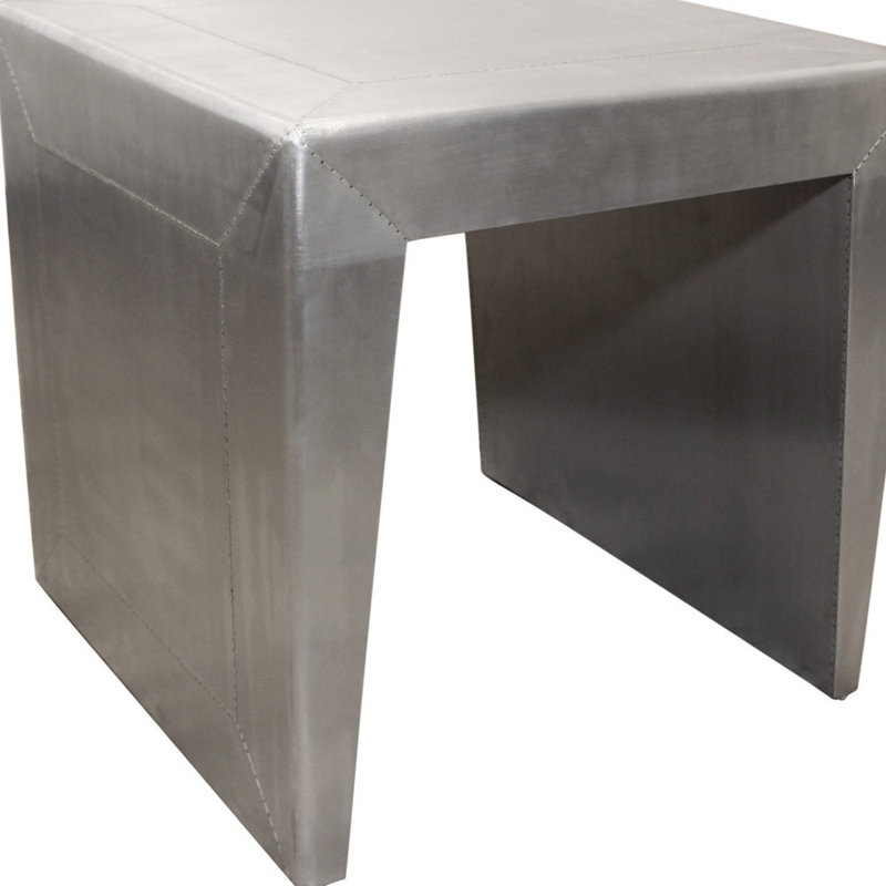Table de bout carrée 24 po en aluminium argent et bois massif