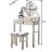 Chic Pink Vanity Desk - 3 Drawer Storage, Adjustable Mirror, Wood Construction And Stool Drawers, Oval Fashionable, Shine-130040587