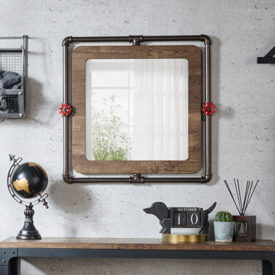 Tomaz Industrial Flat Wall Mirror with Metal Pipe Frame