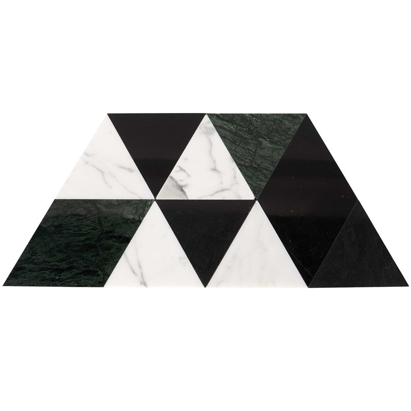 Prism 8x14 Triangle Polished Marble Mosaic Tile, Verdone Green