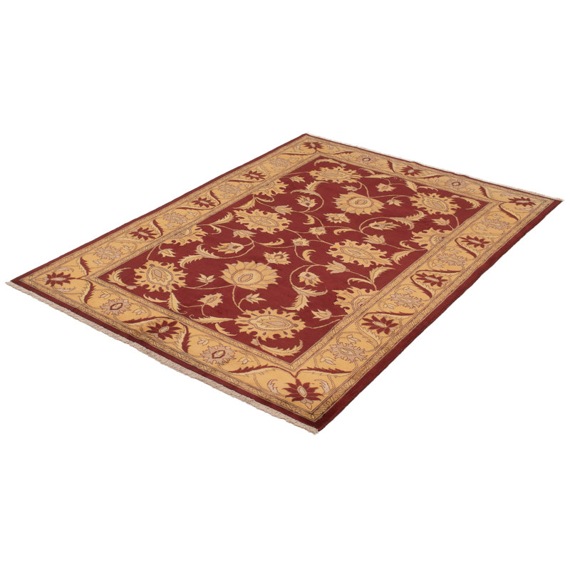 Tapis rouge / beige en laine noué à la main de conception unique 6 pi x 9 pi 1 po Prospero