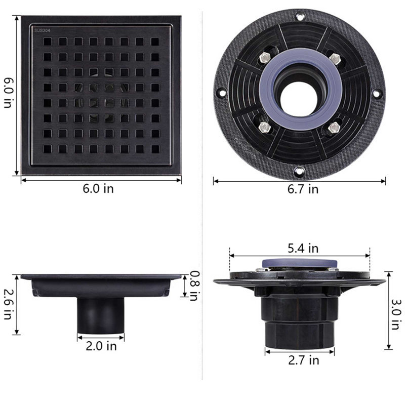 Drain de douche à grille, Noir mat