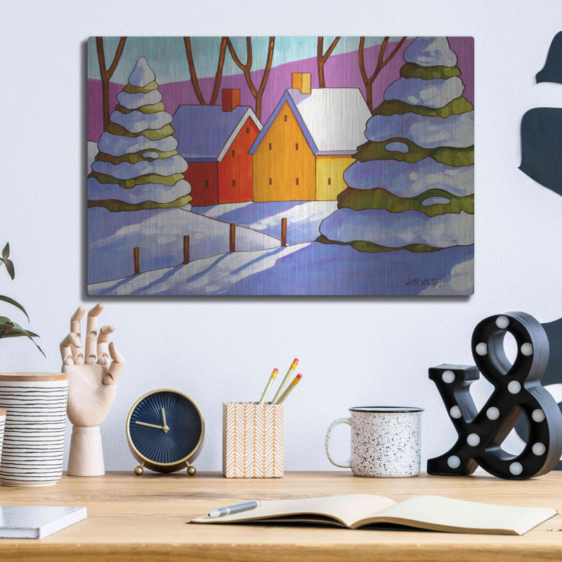  «Snow House View» par Cathy Horvath-Buchanan, art mural en métal, H 12 po x l 16 po
