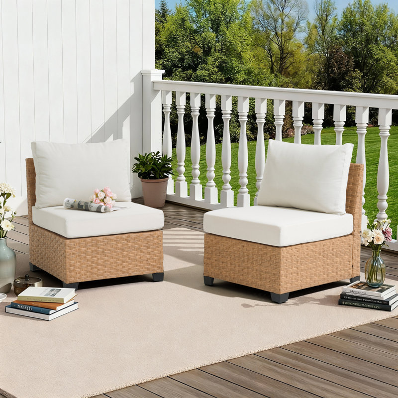 Outdoor Rattan Patio Armless Sofa With Cushions