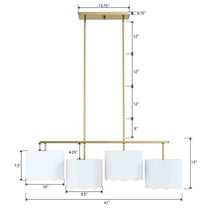 Luminaire suspendu cylindrique moderne à 4 lumières de 41 po en laiton brossé pour îlot de cuisine ou salle à manger.
