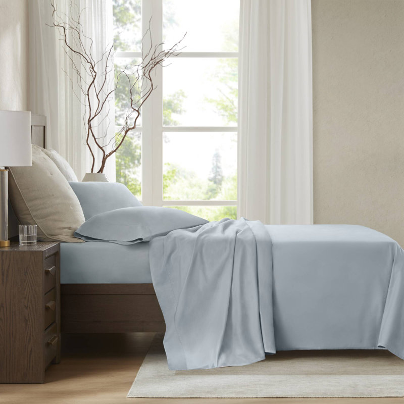 100% Egyptian Cotton Sateen Sheet Set, Blue, Full/Queen