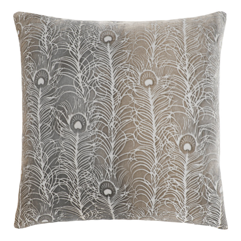 Peacock Feather Square Velvet Pillow Cover & Insert, Square 18", Coyote