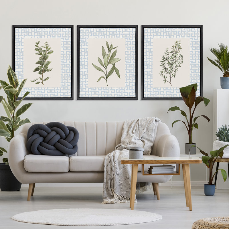 Ensemble d'herbes de cuisine sur cadre flottant géométrique 3 pièces, design par Diannart, H 31 po x l 25 po
