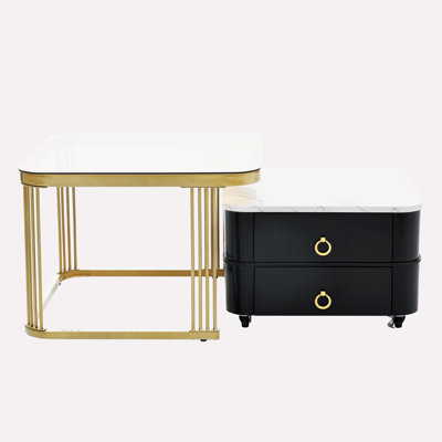 Datca Glass Top 2 - Drawer Nesting Tables