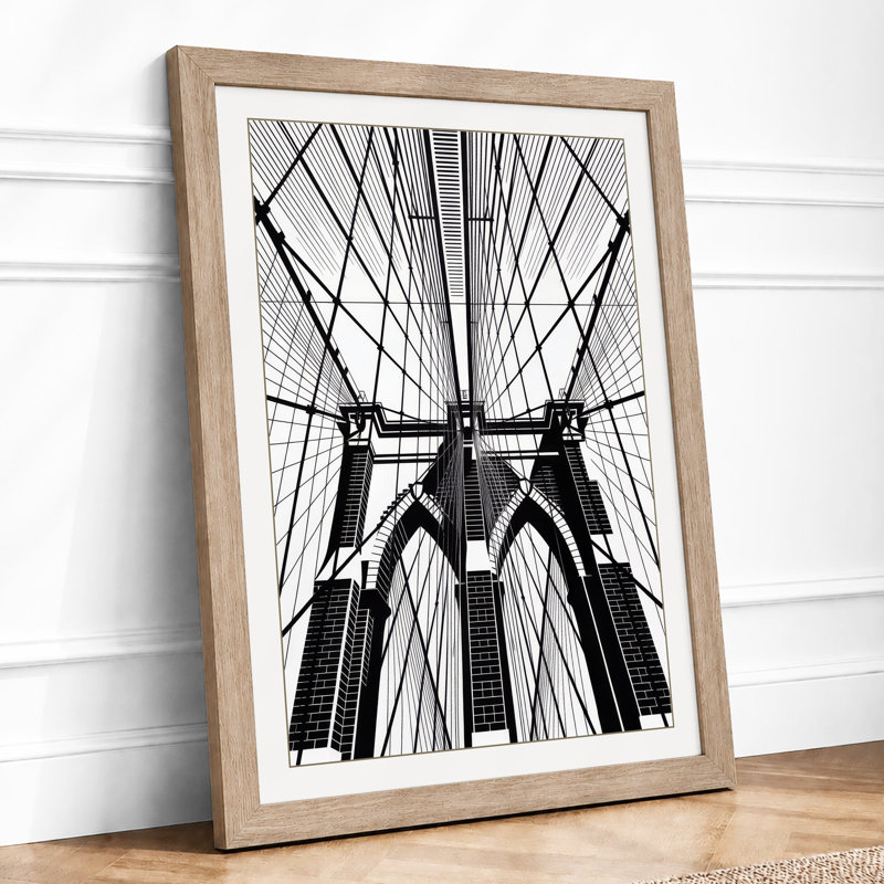 Brooklyn Bridge Ascendant Industrial - Framed Print, A1 - 84.1 x 59.4 cm, Oak