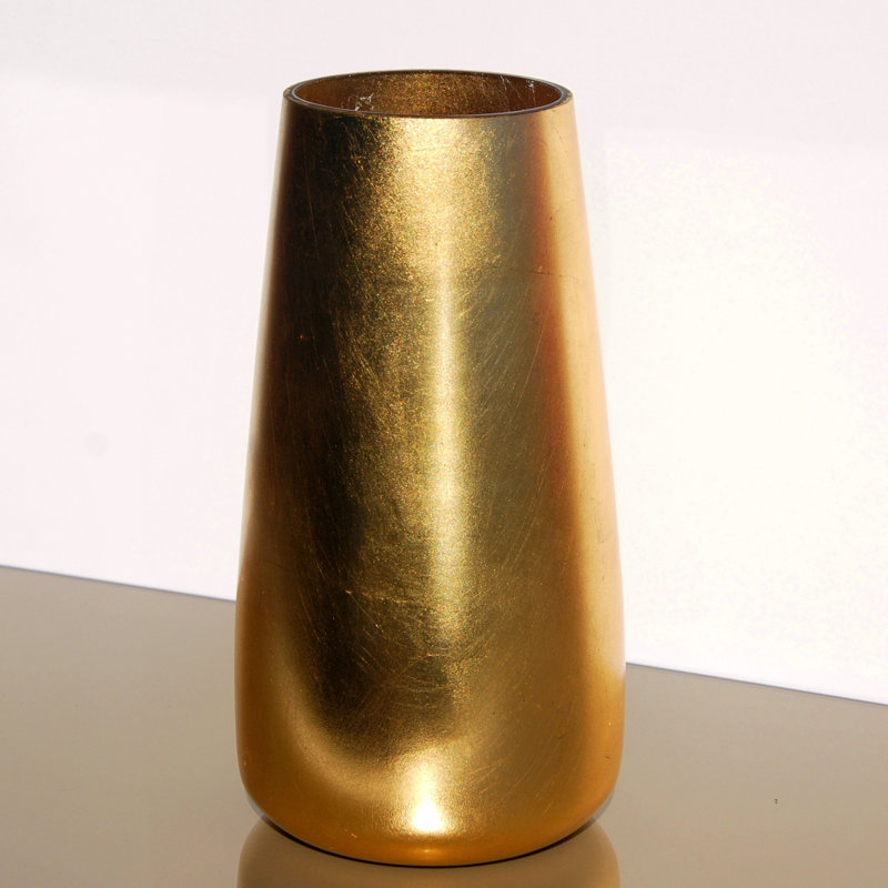 Hawwa Handmade Glass Table Vase, 12" H x 6.5" W x 6.5" D, Gold