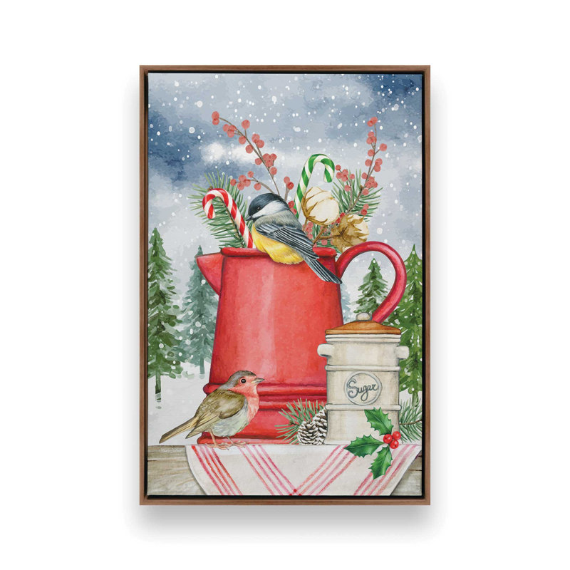 «Winter Birds» par Nicole DeCamp, reproduction d'art, L 24 po x H 36 po, Brun, Toile avec cadre
