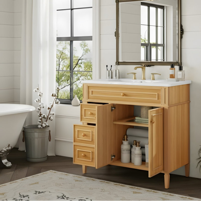 Meuble-lavabo 36 po avec tiroir rabattable et lavabo, Bois