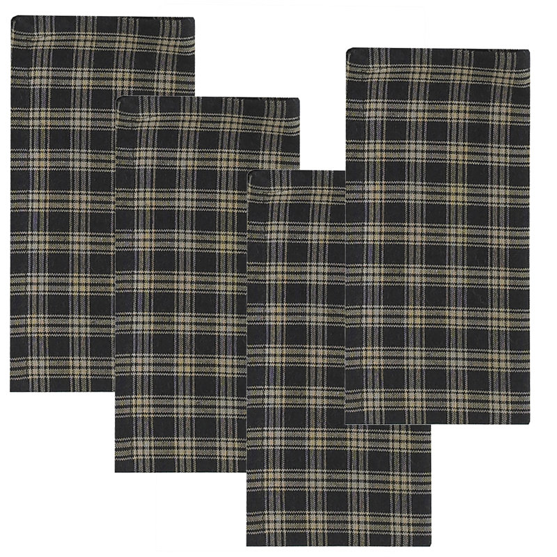  Ensemble de 4 serviettes noires Sturbridge, Tissu écossais noir
