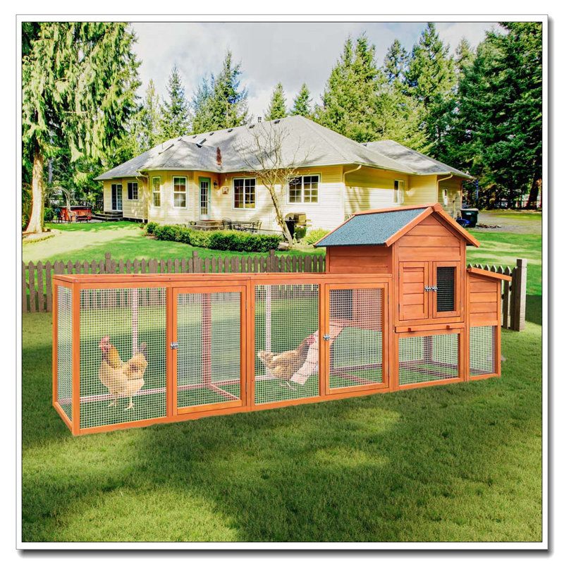 Grand poulailler en bois 122 ＂, poulailler d'extérieur avec nichoir, cage à volaille grillagée, Bois naturel