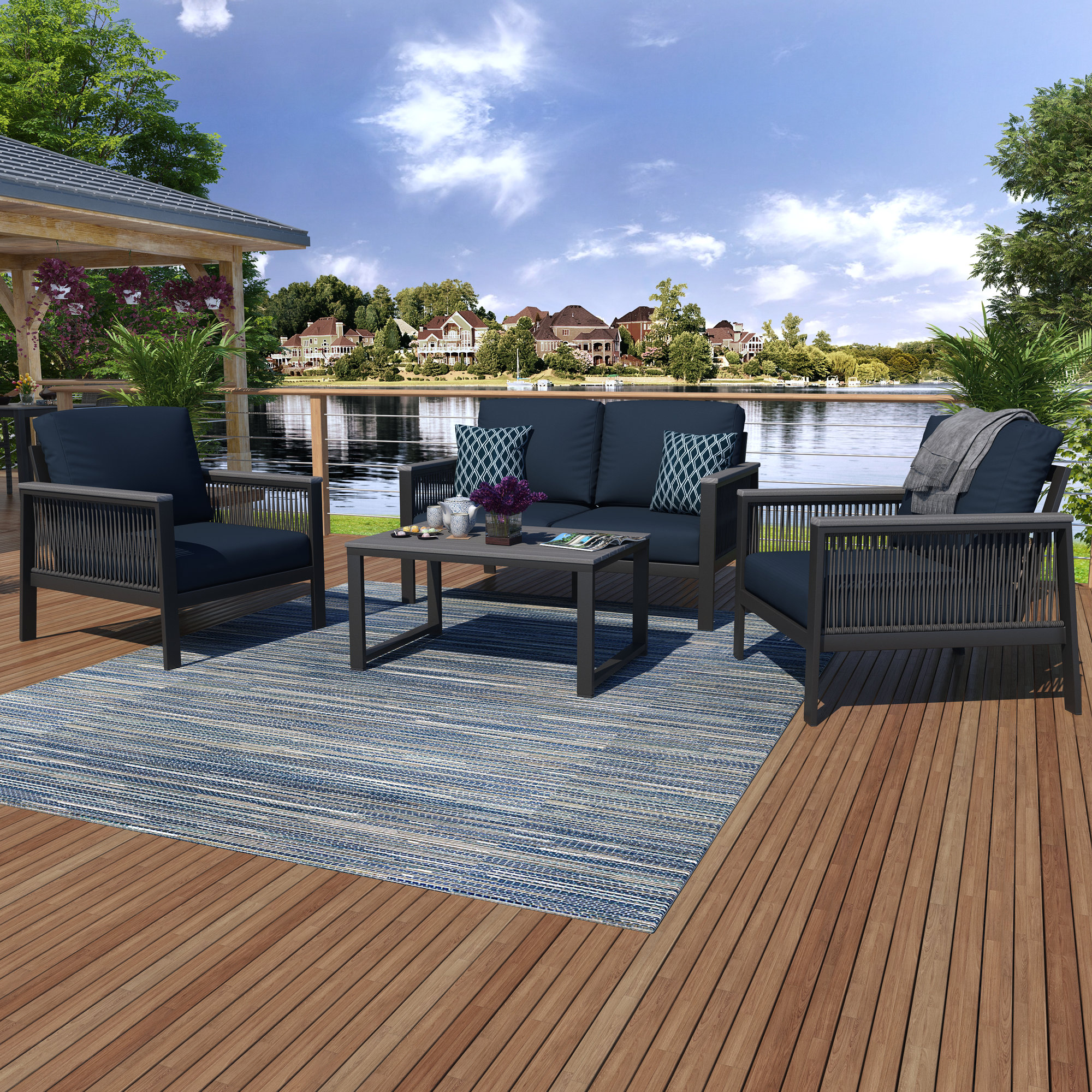 Townsend 4 - Person Outdoor Seating Group with Sunbrella® Cushions, Canvas Navy