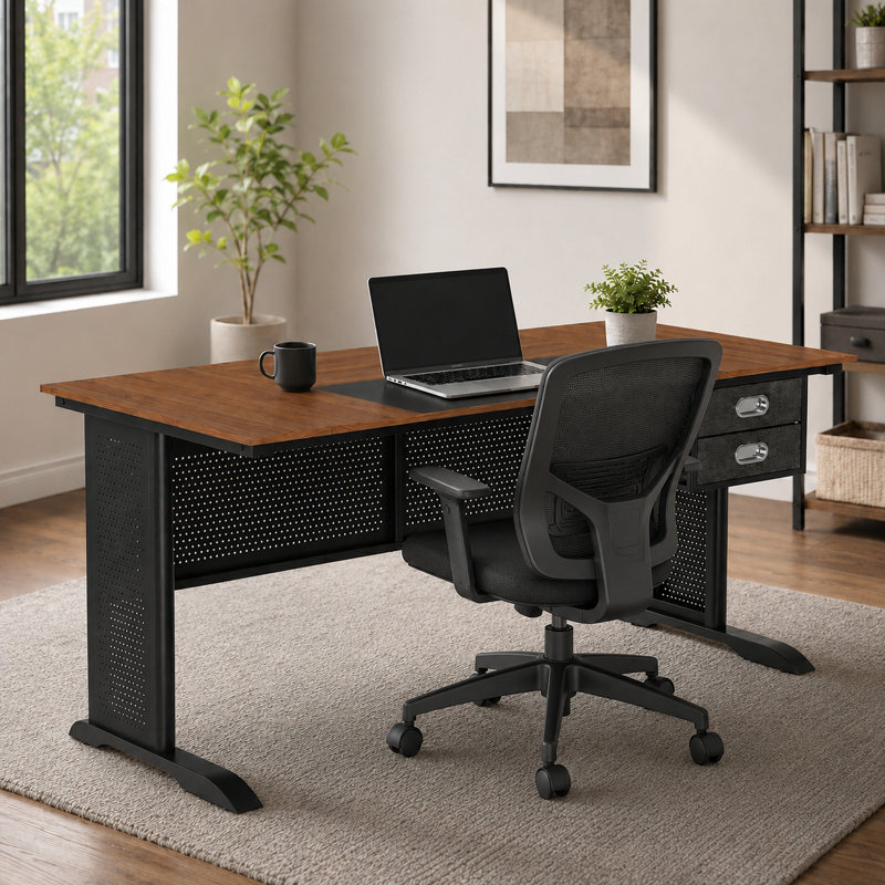 Grand bureau d'ordinateur de 63 po avec structure en acier robuste - Bureau d'écriture brun rustique pour bureau à domicile, bureau ou jeu, structure en métal noir
