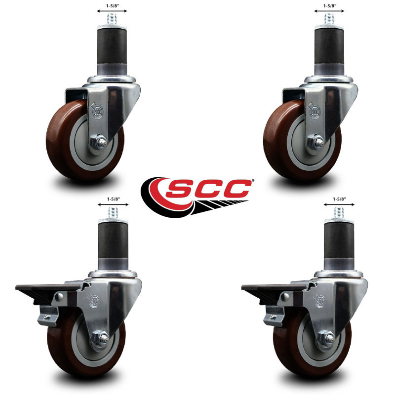 Ensemble de roulettes extensibles pivotantes en poly sur roulettes 2 freins SCC PLB 3,5 po x 1-5 / 8 po, Marron