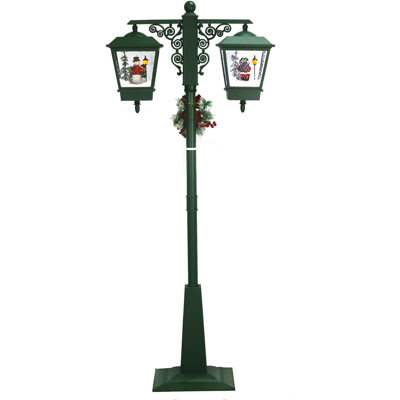 Fraser Hill Farm 6 ft Tall Double Lantern Street Lamp Christmas Decor with Santa and Snowman Family