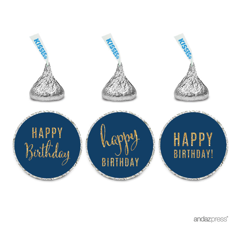 Autocollant de dépôt en chocolat à papier happy birthday, Bleu marine