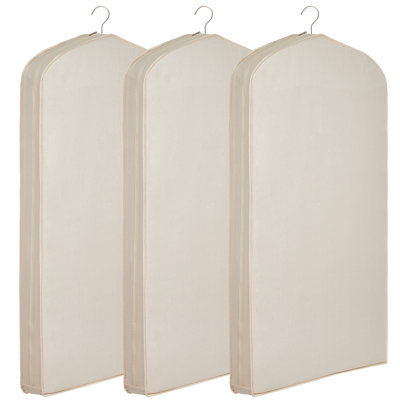 Housses à vêtements suspendues en coton respirant – Housses zippées pour costumes et robes, idéales pour le rangement dans les placards et les voyages – Protection anti-poussière et réutilisable – Lot de 3, blanc