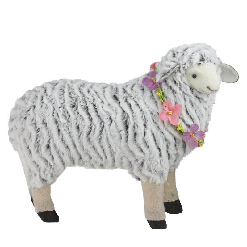13" Plush Standing Sheep Spring Easter Figurine, Gray