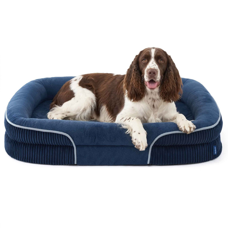 Lit orthopédique pour chien de taille moyenne, avec traversin ovale avec housse en molleton doux imperméable et lavable