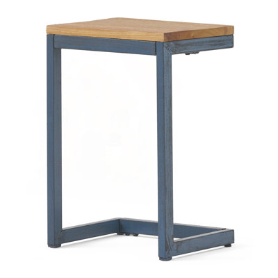 C-Shaped Wood and Iron Accent Table