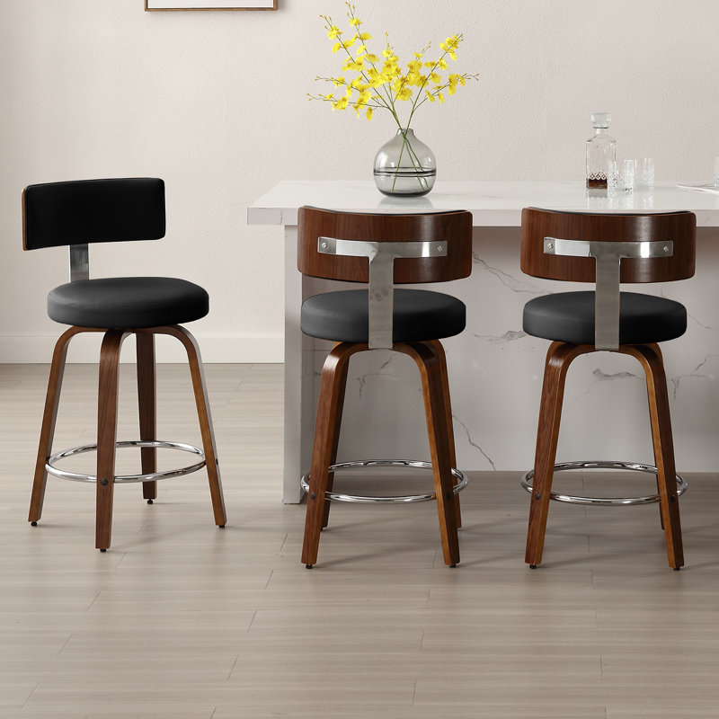 Tabouret de bar et de comptoir Sonja, Tabouret de comptoir (siège d'une hauteur de 26 p, Siège noir / cadre brun