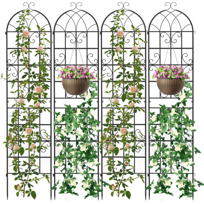 Ensemble de 2 treillis de jardin en métal pour plantes grimpantes, ensemble de 2 panneaux de treillis de style rétro de 87 po de hauteur