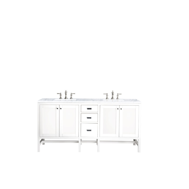 Addison Double Vanity, Glossy White, Carrara White, 8" Widespread