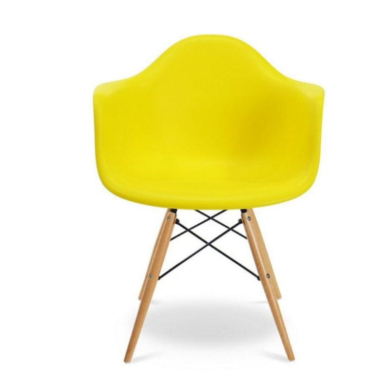 Herculaneum Plastic Chair with Arms and Wooden Legs, Yellow