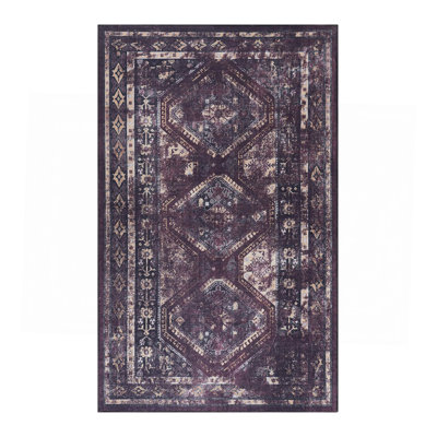 Area Rug, Washable Rug, Low-Pile, Non-Slip, Non-Shedding, Foldable, Kid & Pet Friendly - Area Rugs For Living Room, Bedroom, Kitchen (Burgundy/Black)
